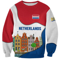 Netherlands Amsterdam Sweatshirt with Colorful Canal Houses and National Flag Design - Wonder Print Shop