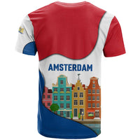 Netherlands Amsterdam T Shirt with Colorful Canal Houses and National Flag Design - Wonder Print Shop