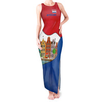 Netherlands Amsterdam Tank Maxi Dress with Colorful Canal Houses and National Flag Design - Wonder Print Shop