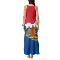 Netherlands Amsterdam Tank Maxi Dress with Colorful Canal Houses and National Flag Design - Wonder Print Shop
