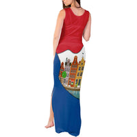 Netherlands Amsterdam Tank Maxi Dress with Colorful Canal Houses and National Flag Design - Wonder Print Shop