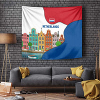 Netherlands Amsterdam Tapestry with Colorful Canal Houses and National Flag Design - Wonder Print Shop
