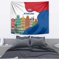 Netherlands Amsterdam Tapestry with Colorful Canal Houses and National Flag Design - Wonder Print Shop
