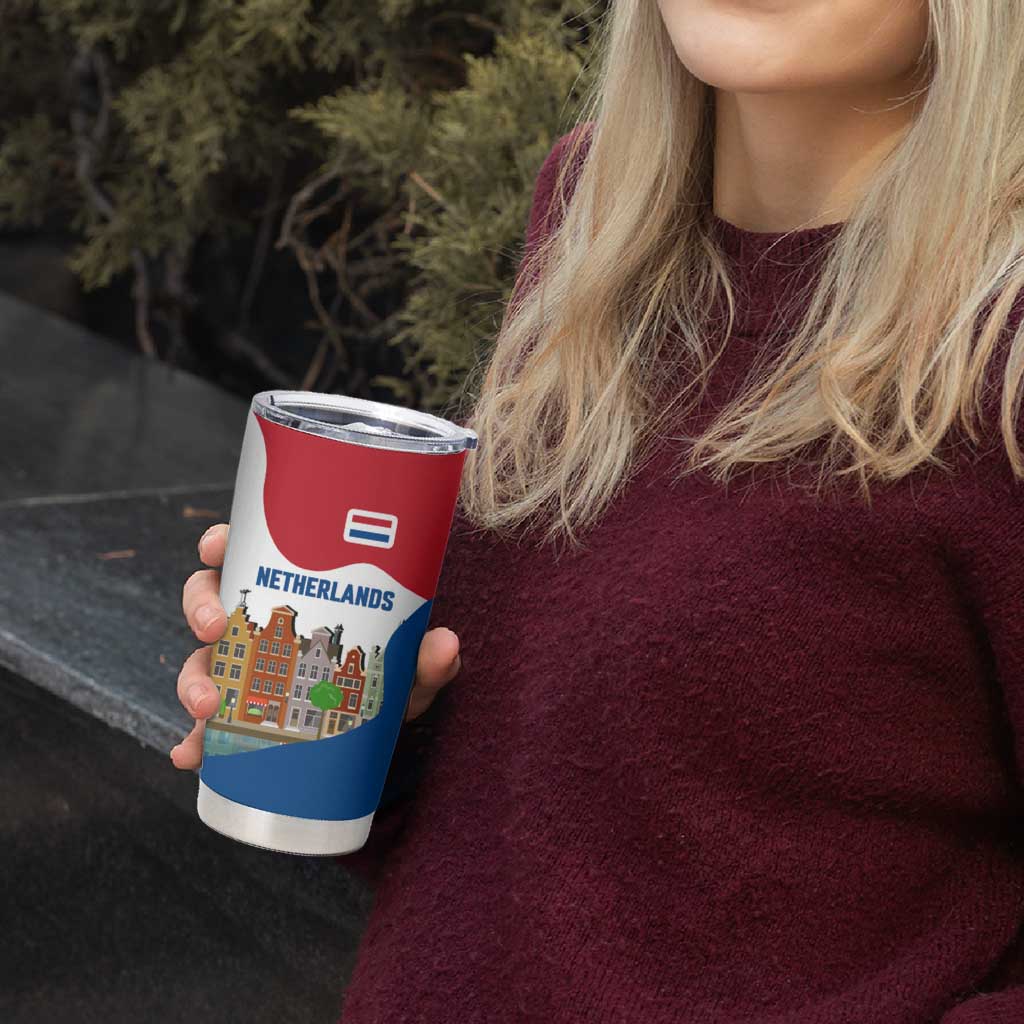 Netherlands Amsterdam Tumbler Cup with Colorful Canal Houses and National Flag Design - Wonder Print Shop