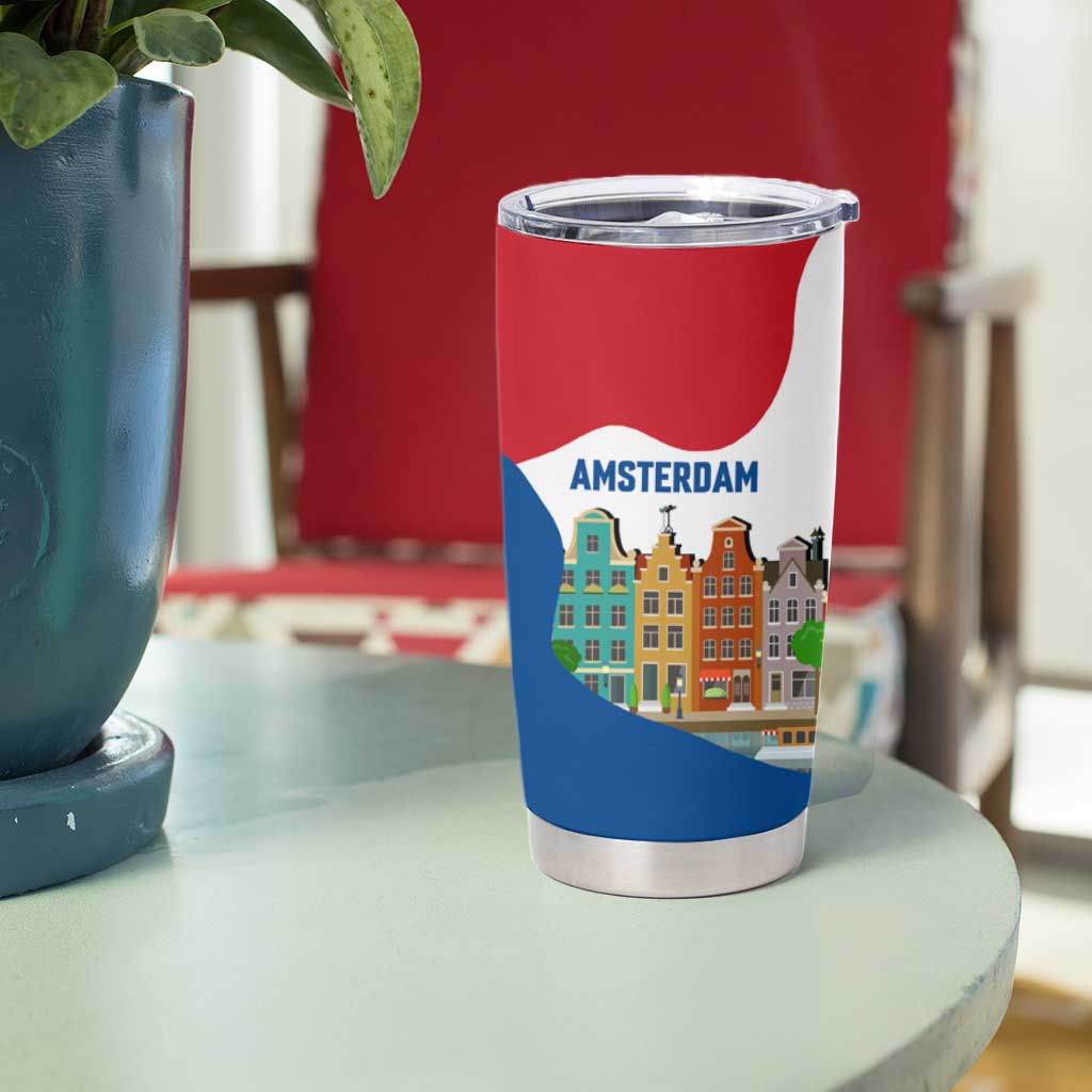 Netherlands Amsterdam Tumbler Cup with Colorful Canal Houses and National Flag Design - Wonder Print Shop
