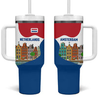 Netherlands Amsterdam Tumbler With Handle with Colorful Canal Houses and National Flag Design - Wonder Print Shop