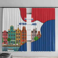 Netherlands Amsterdam Window Curtain with Colorful Canal Houses and National Flag Design - Wonder Print Shop