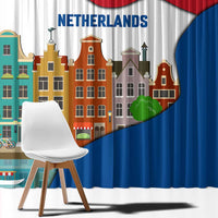 Netherlands Amsterdam Window Curtain with Colorful Canal Houses and National Flag Design - Wonder Print Shop