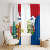 Netherlands Amsterdam Window Curtain with Colorful Canal Houses and National Flag Design - Wonder Print Shop