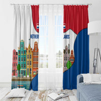 Netherlands Amsterdam Window Curtain with Colorful Canal Houses and National Flag Design - Wonder Print Shop