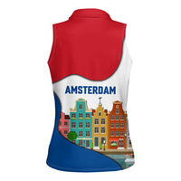 Netherlands Amsterdam Women Sleeveless Polo Shirt with Colorful Canal Houses and National Flag Design - Wonder Print Shop