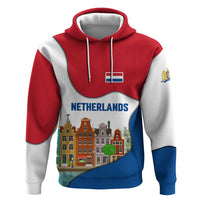 Netherlands Amsterdam Zip Hoodie with Colorful Canal Houses and National Flag Design - Wonder Print Shop