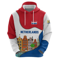 Netherlands Amsterdam Zip Hoodie with Colorful Canal Houses and National Flag Design - Wonder Print Shop