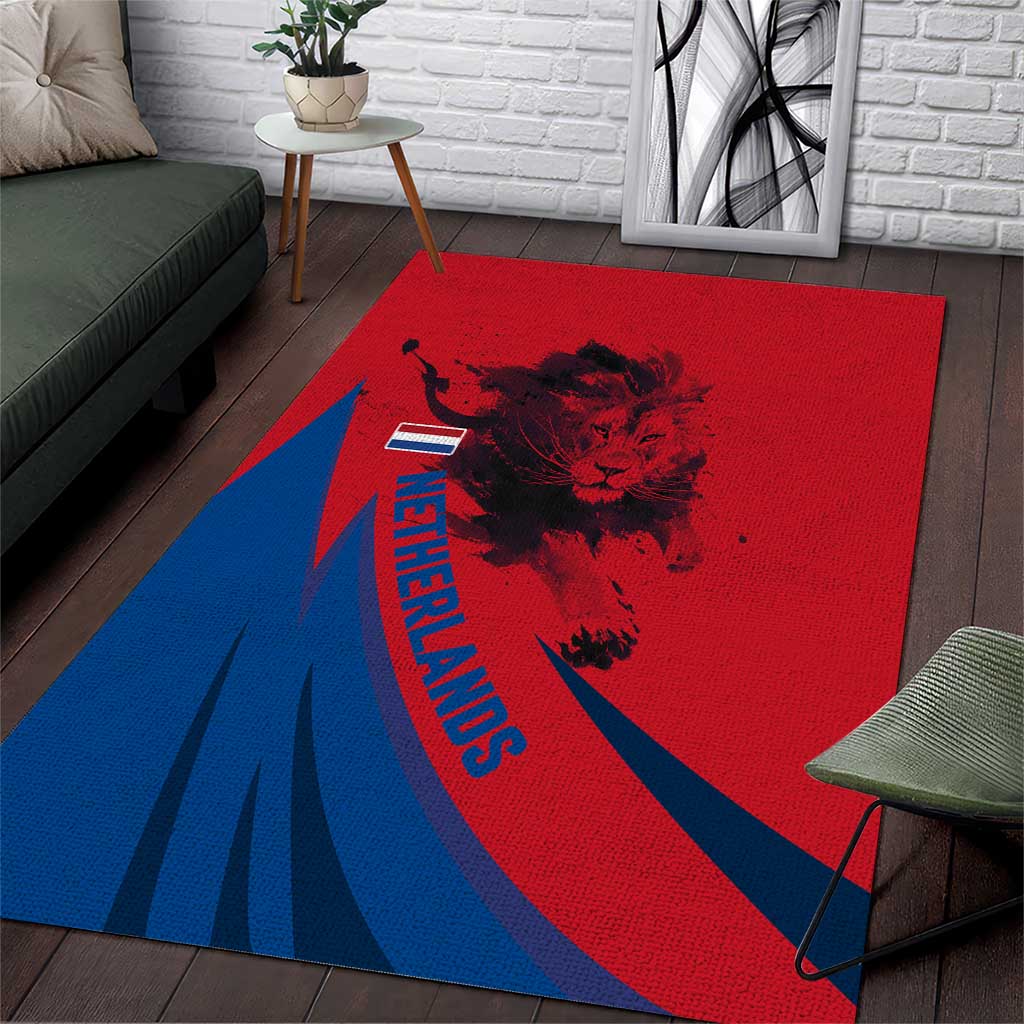 Netherlands Area Rug with Lion Graphic and Dutch Flag in Red and Blue Design - Wonder Print Shop