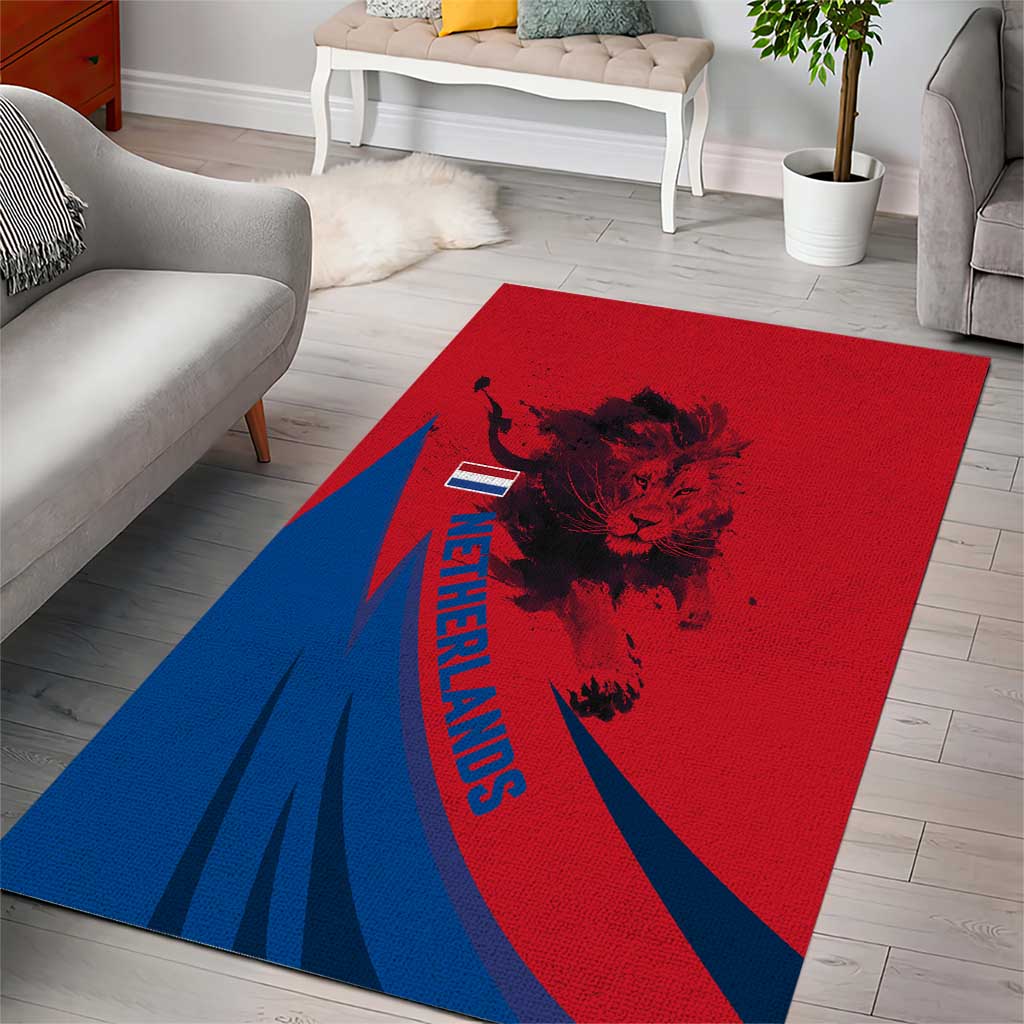 Netherlands Area Rug with Lion Graphic and Dutch Flag in Red and Blue Design - Wonder Print Shop