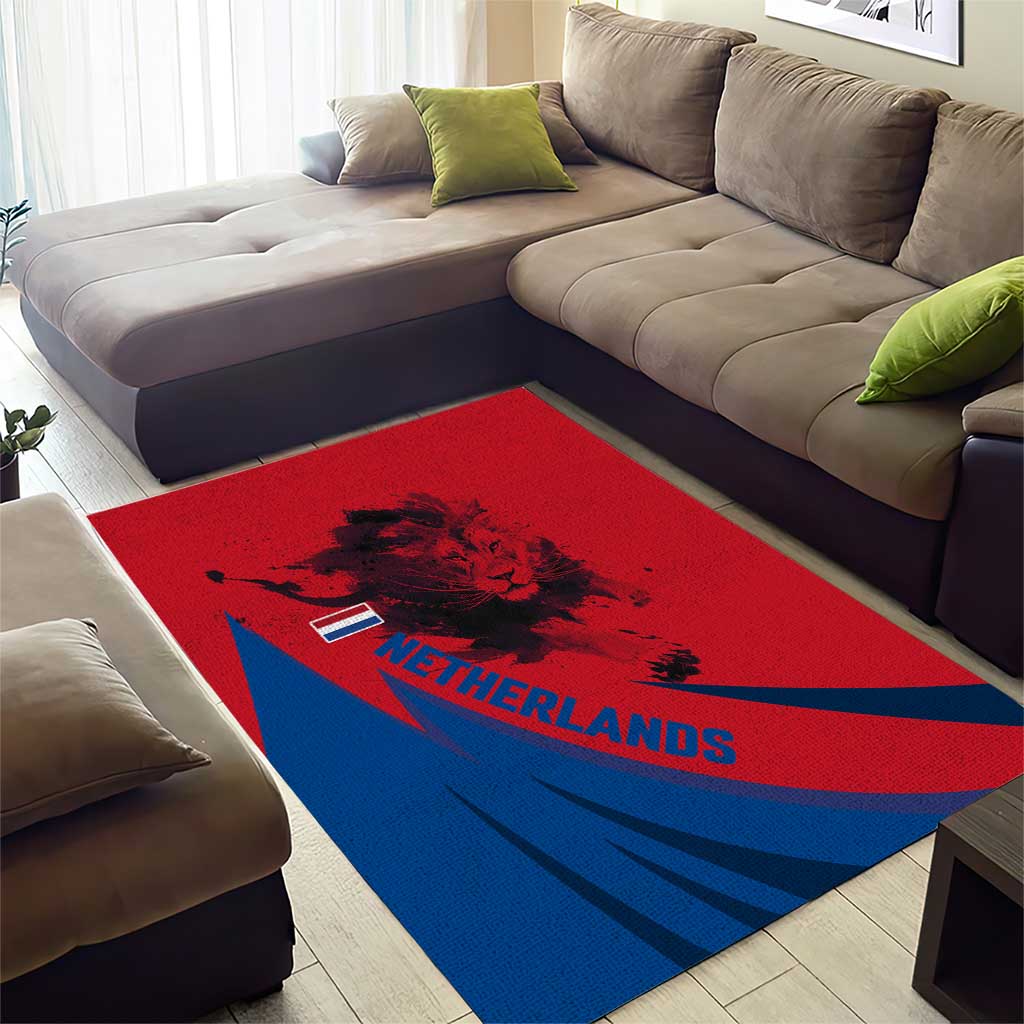 Netherlands Area Rug with Lion Graphic and Dutch Flag in Red and Blue Design - Wonder Print Shop