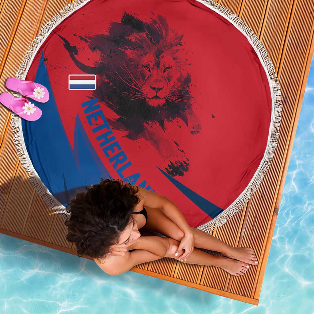 Netherlands Beach Blanket with Lion Graphic and Dutch Flag in Red and Blue Design - Wonder Print Shop
