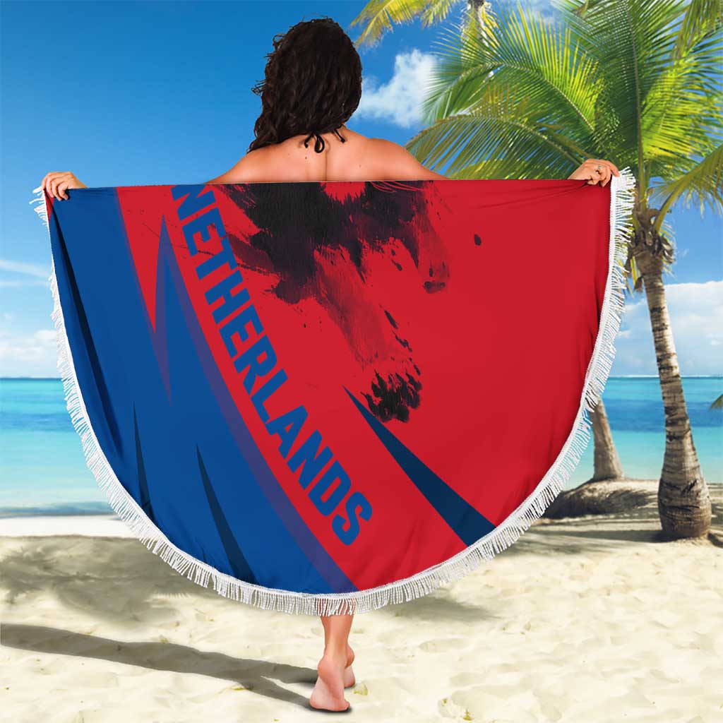 Netherlands Beach Blanket with Lion Graphic and Dutch Flag in Red and Blue Design - Wonder Print Shop