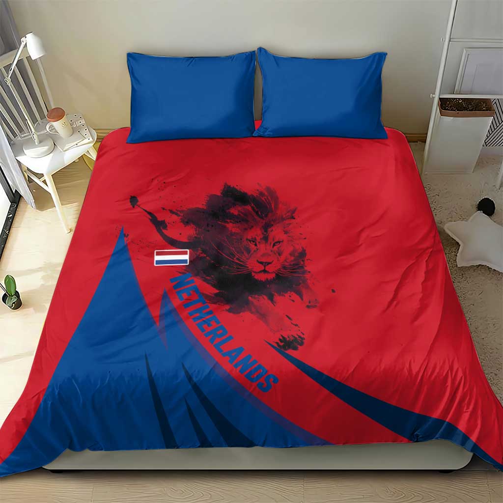 Netherlands Bedding Set with Lion Graphic and Dutch Flag in Red and Blue Design - Wonder Print Shop