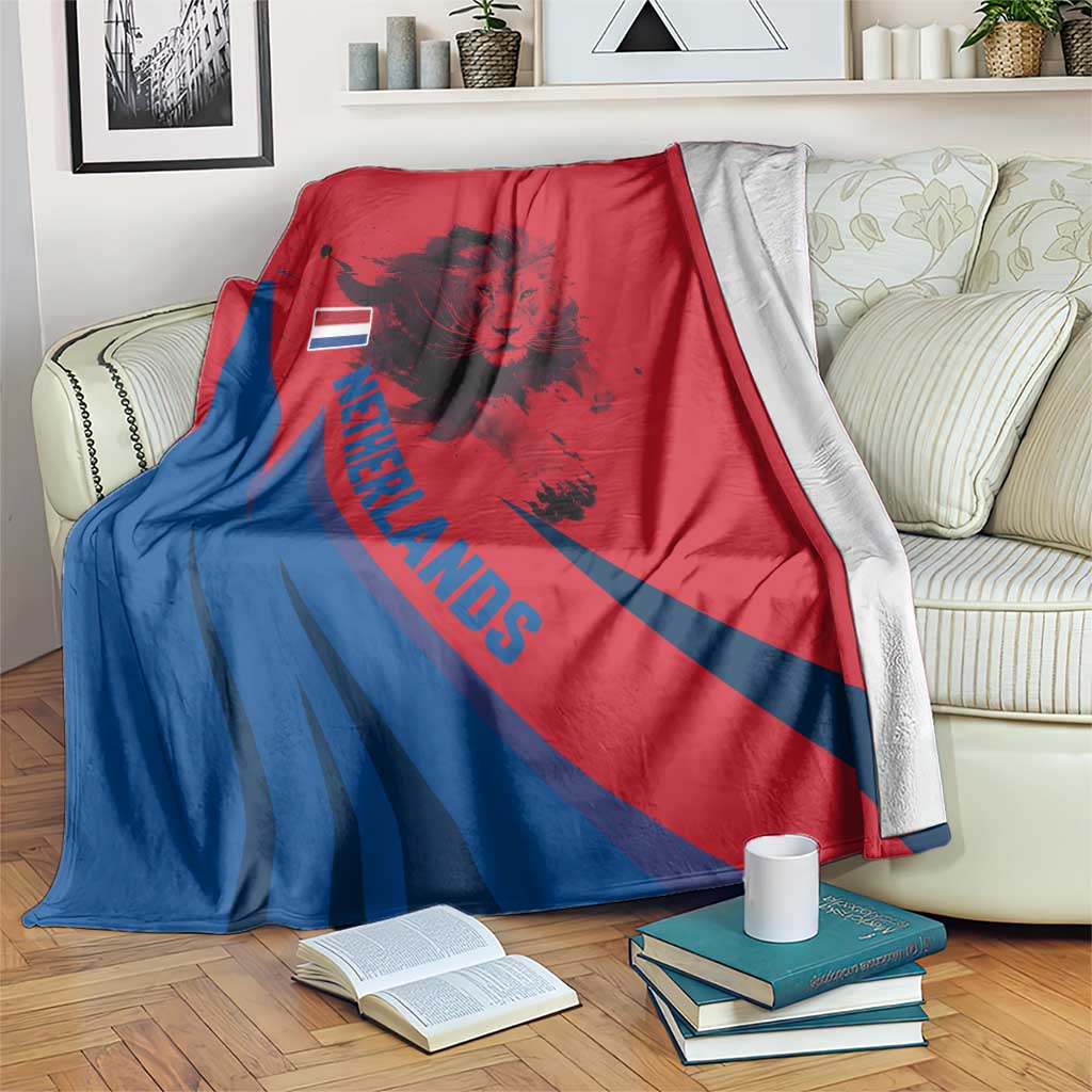 Netherlands Blanket with Lion Graphic and Dutch Flag in Red and Blue Design - Wonder Print Shop
