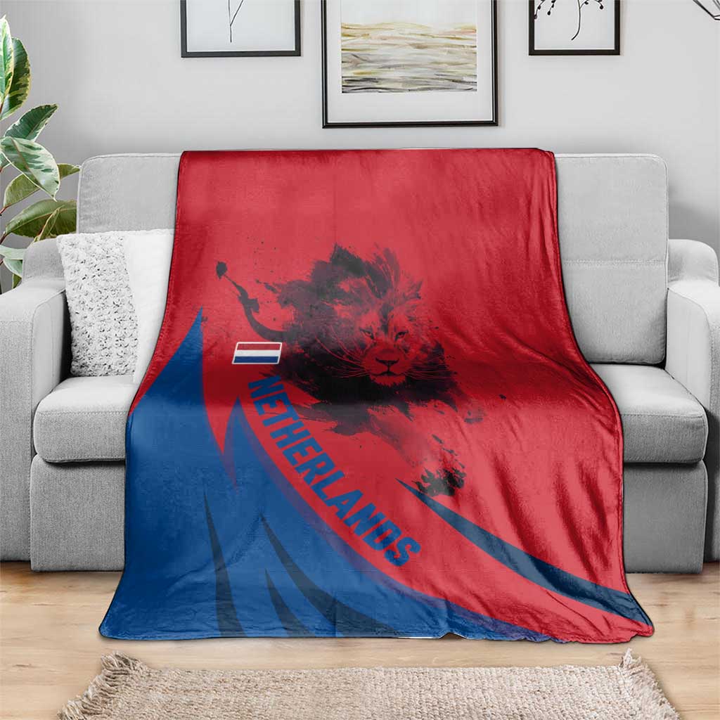 Netherlands Blanket with Lion Graphic and Dutch Flag in Red and Blue Design - Wonder Print Shop