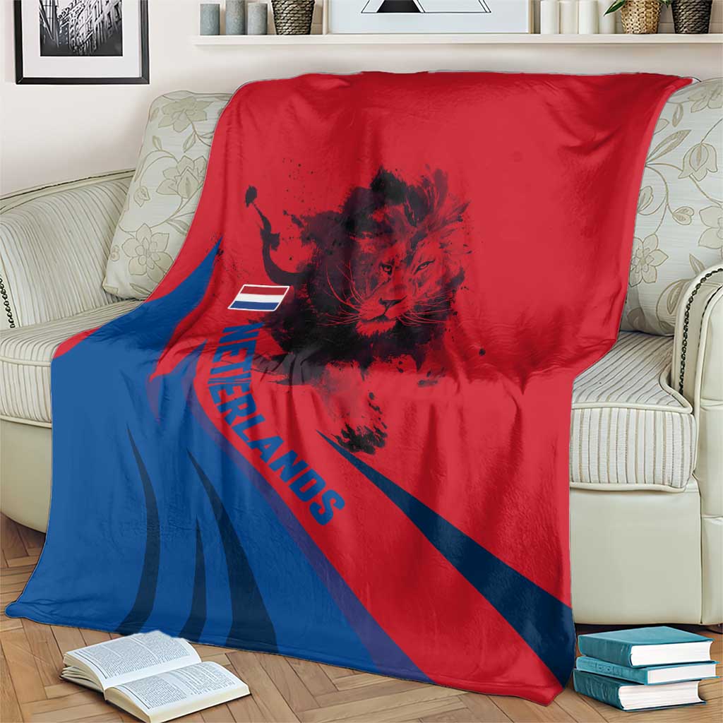 Netherlands Blanket with Lion Graphic and Dutch Flag in Red and Blue Design - Wonder Print Shop