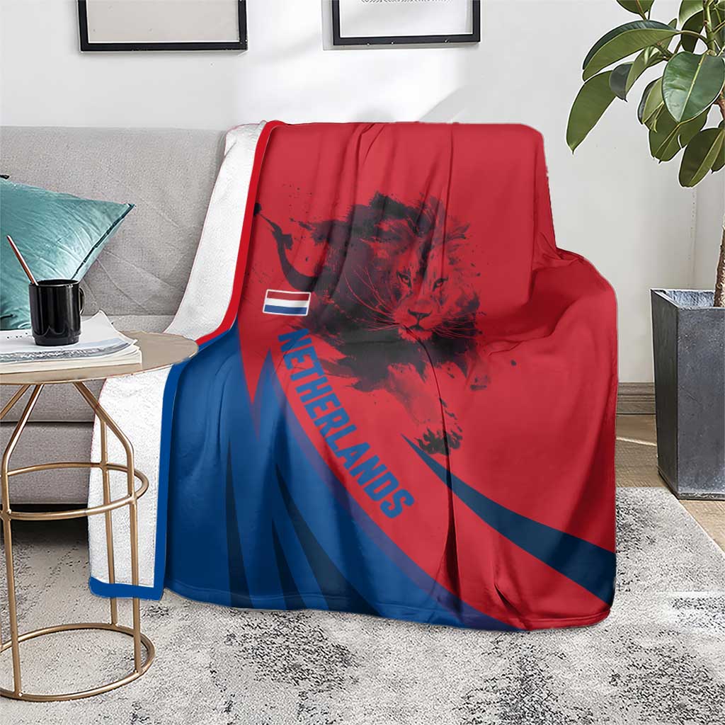 Netherlands Blanket with Lion Graphic and Dutch Flag in Red and Blue Design - Wonder Print Shop