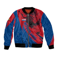 Netherlands Bomber Jacket with Lion Graphic and Dutch Flag in Red and Blue Design - Wonder Print Shop