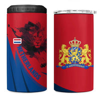 Netherlands 4 in 1 Can Cooler Tumbler with Lion Graphic and Dutch Flag in Red and Blue Design - Wonder Print Shop