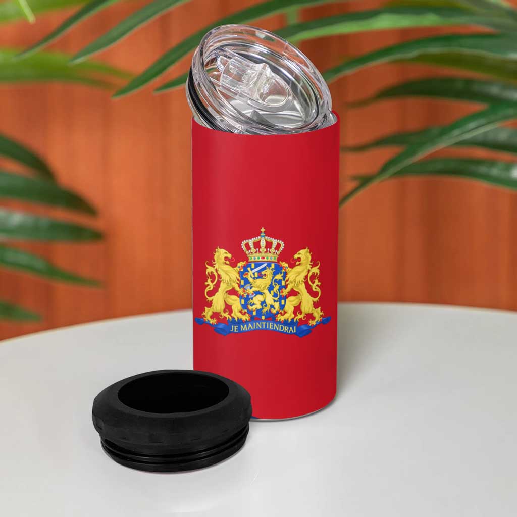 Netherlands 4 in 1 Can Cooler Tumbler with Lion Graphic and Dutch Flag in Red and Blue Design - Wonder Print Shop