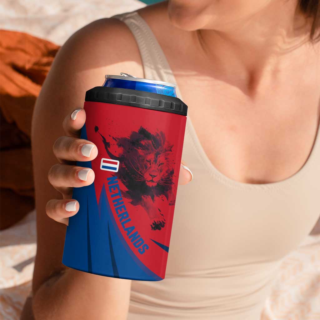 Netherlands 4 in 1 Can Cooler Tumbler with Lion Graphic and Dutch Flag in Red and Blue Design - Wonder Print Shop