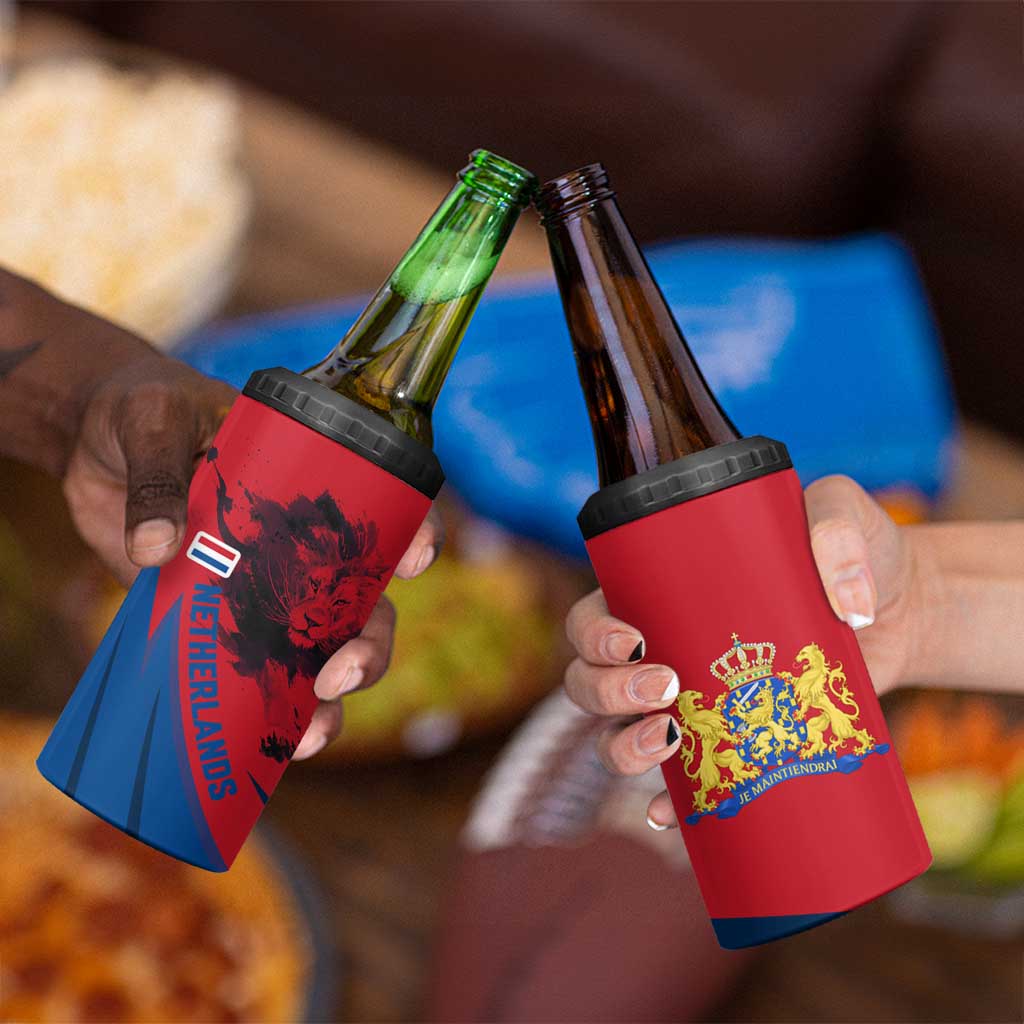 Netherlands 4 in 1 Can Cooler Tumbler with Lion Graphic and Dutch Flag in Red and Blue Design - Wonder Print Shop