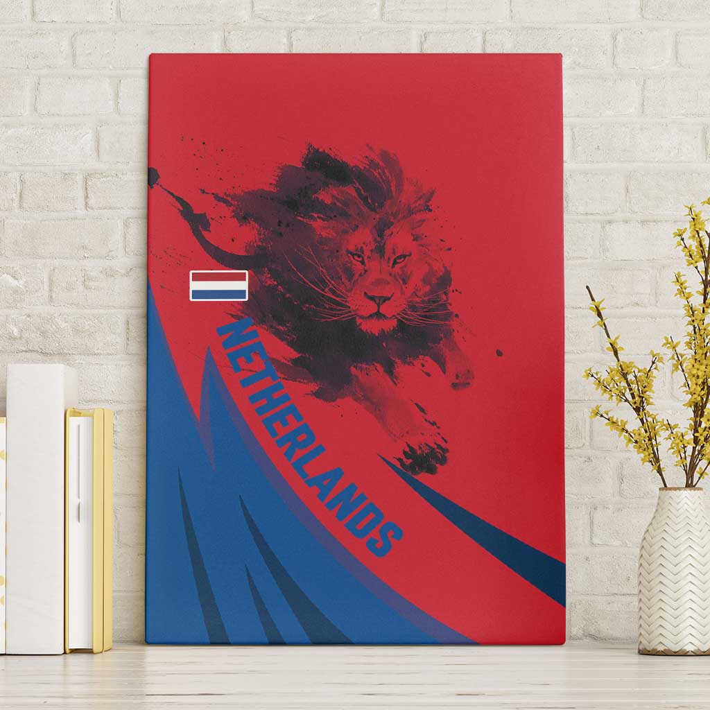 Netherlands Canvas Wall Art with Lion Graphic and Dutch Flag in Red and Blue Design - Wonder Print Shop