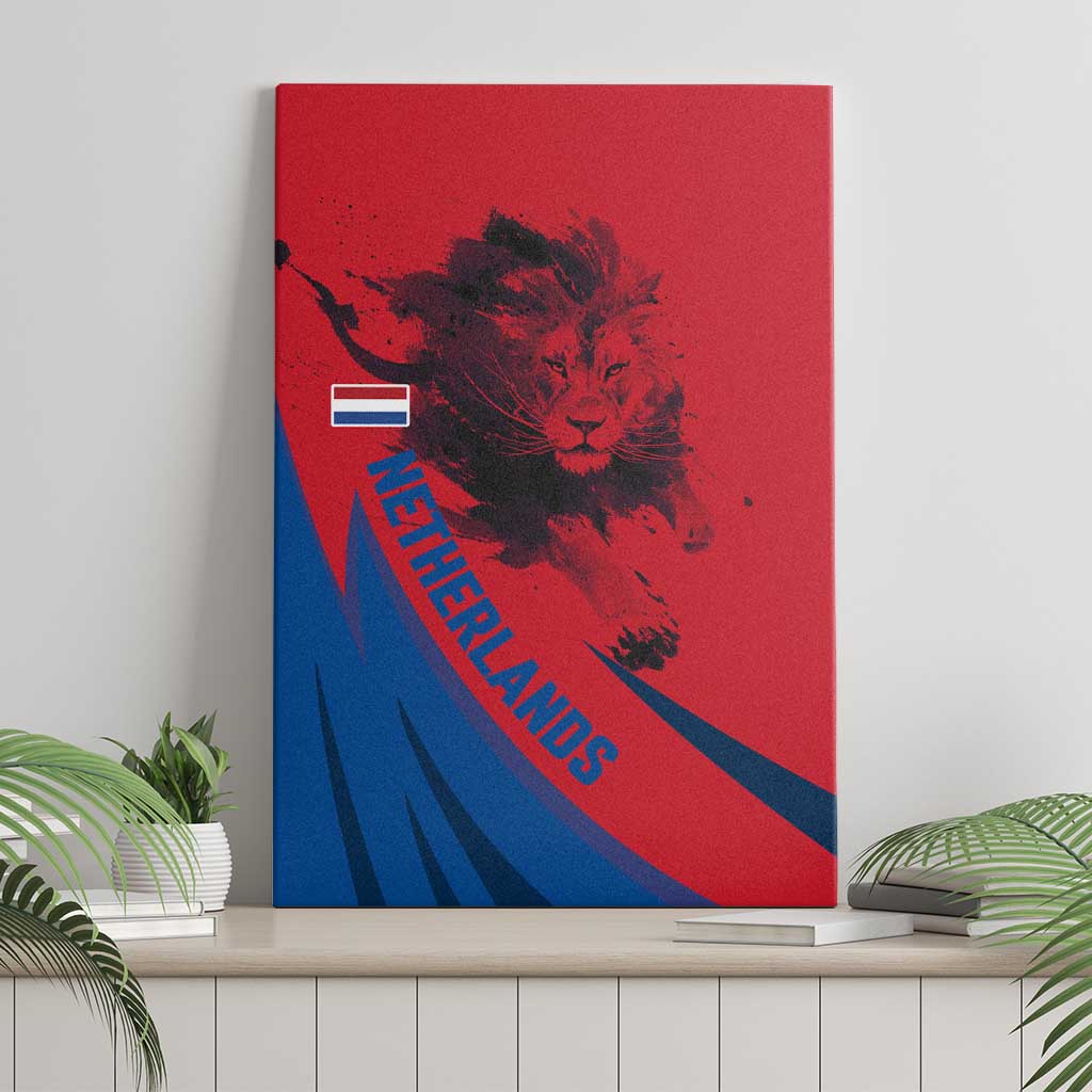 Netherlands Canvas Wall Art with Lion Graphic and Dutch Flag in Red and Blue Design - Wonder Print Shop