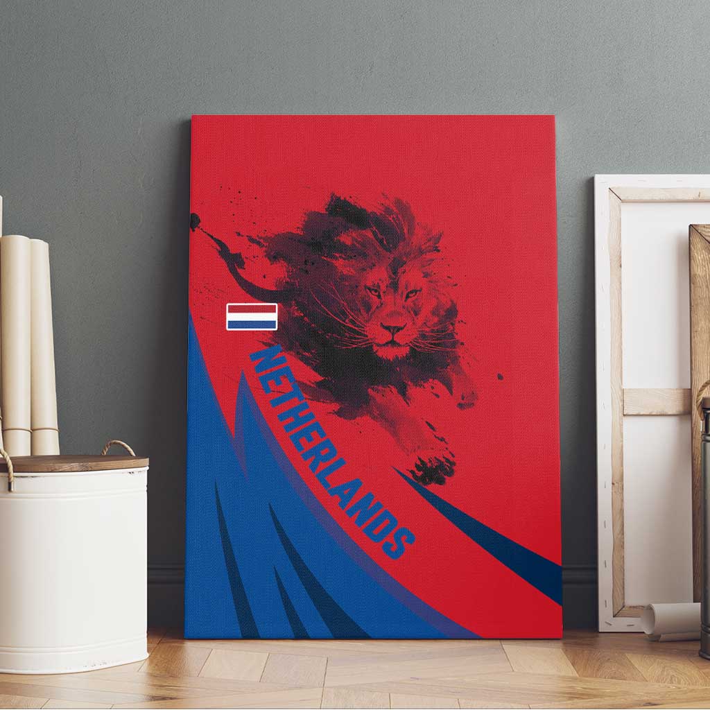 Netherlands Canvas Wall Art with Lion Graphic and Dutch Flag in Red and Blue Design - Wonder Print Shop