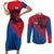 Netherlands Couples Matching Short Sleeve Bodycon Dress and Long Sleeve Button Shirt with Lion Graphic and Dutch Flag in Red and Blue Design - Wonder Print Shop