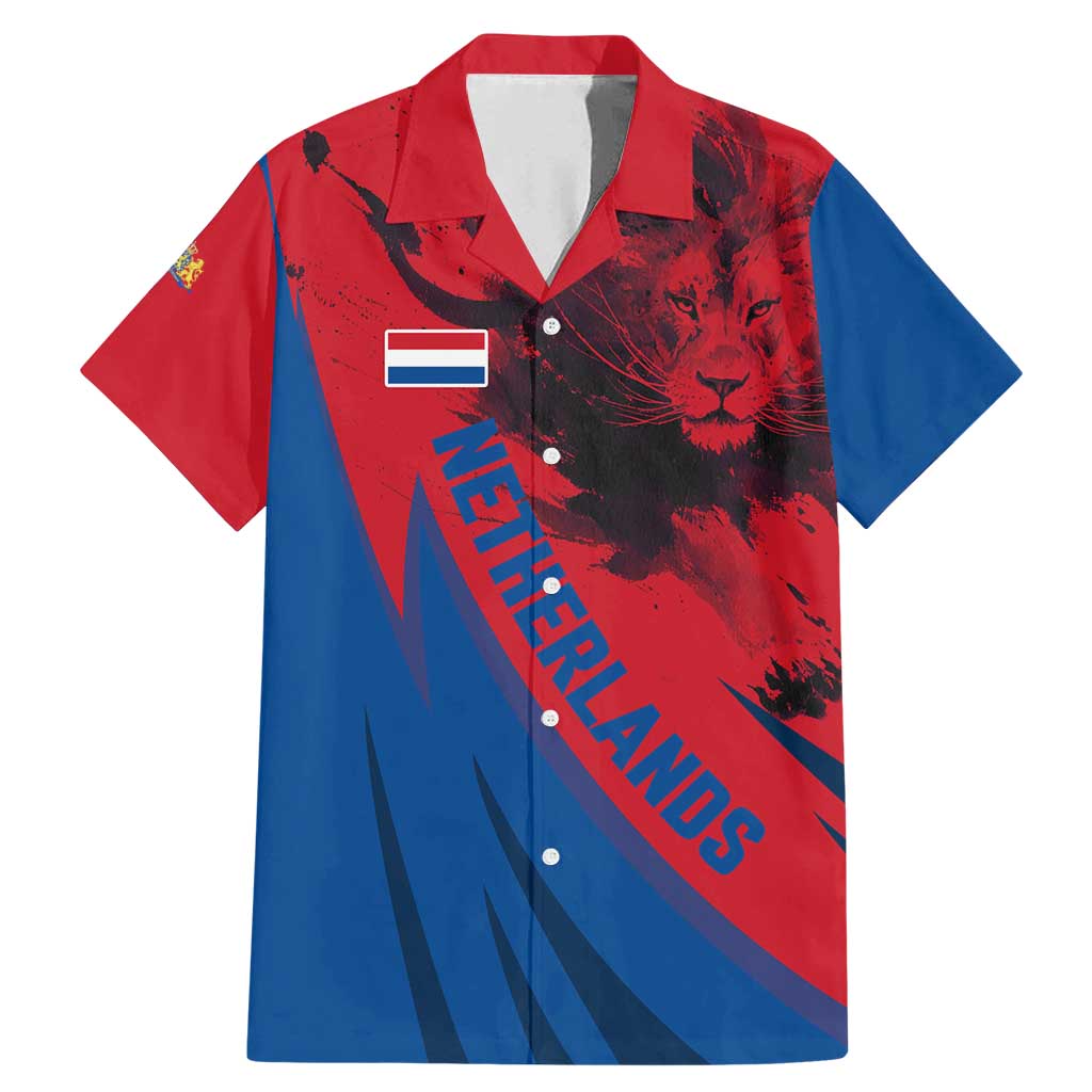 Netherlands Family Matching Mermaid Dress and Hawaiian Shirt with Lion Graphic and Dutch Flag in Red and Blue Design - Wonder Print Shop