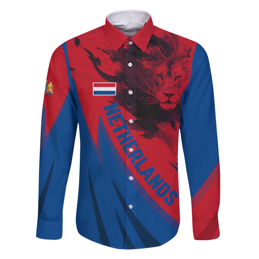 Netherlands Family Matching Mermaid Dress and Hawaiian Shirt with Lion Graphic and Dutch Flag in Red and Blue Design - Wonder Print Shop