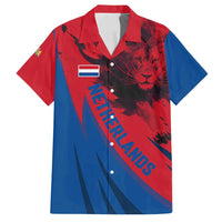 Netherlands Family Matching Off Shoulder Maxi Dress and Hawaiian Shirt with Lion Graphic and Dutch Flag in Red and Blue Design - Wonder Print Shop
