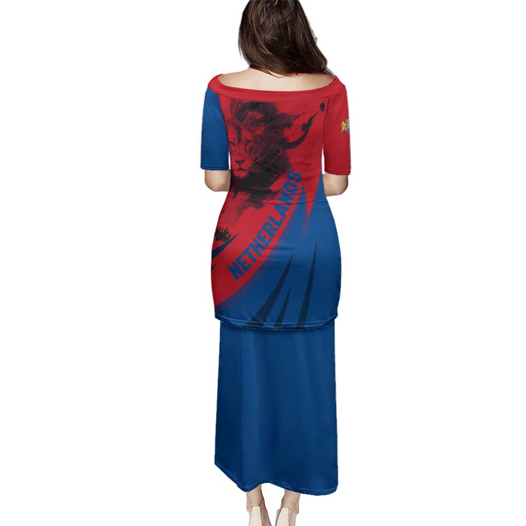 Netherlands Family Matching Puletasi and Hawaiian Shirt with Lion Graphic and Dutch Flag in Red and Blue Design - Wonder Print Shop