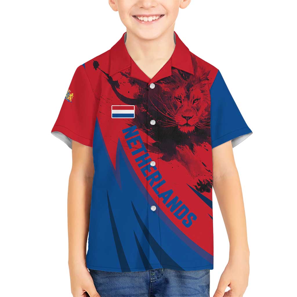 Netherlands Family Matching Puletasi and Hawaiian Shirt with Lion Graphic and Dutch Flag in Red and Blue Design - Wonder Print Shop