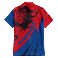 Netherlands Family Matching Short Sleeve Bodycon Dress and Hawaiian Shirt with Lion Graphic and Dutch Flag in Red and Blue Design - Wonder Print Shop