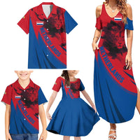 Netherlands Family Matching Summer Maxi Dress and Hawaiian Shirt with Lion Graphic and Dutch Flag in Red and Blue Design - Wonder Print Shop
