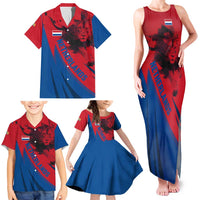 Netherlands Family Matching Tank Maxi Dress and Hawaiian Shirt with Lion Graphic and Dutch Flag in Red and Blue Design - Wonder Print Shop