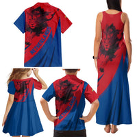 Netherlands Family Matching Tank Maxi Dress and Hawaiian Shirt with Lion Graphic and Dutch Flag in Red and Blue Design - Wonder Print Shop
