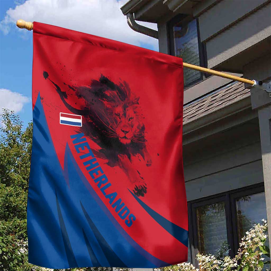Netherlands Garden Flag with Lion Graphic and Dutch Flag in Red and Blue Design - Wonder Print Shop