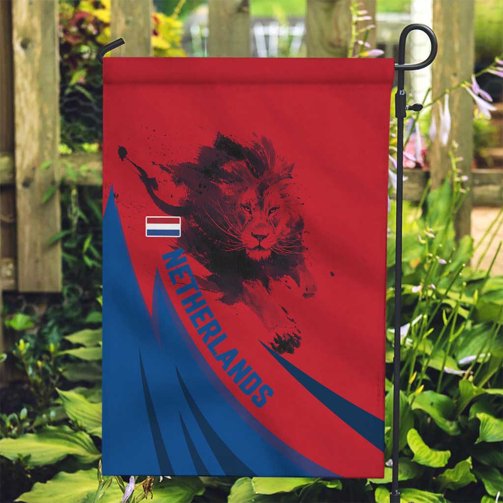 Netherlands Garden Flag with Lion Graphic and Dutch Flag in Red and Blue Design - Wonder Print Shop
