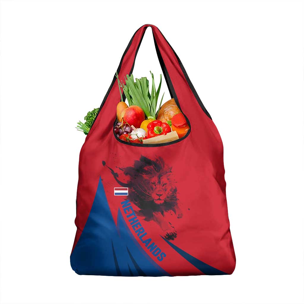 Netherlands Grocery Bag with Lion Graphic and Dutch Flag in Red and Blue Design - Wonder Print Shop