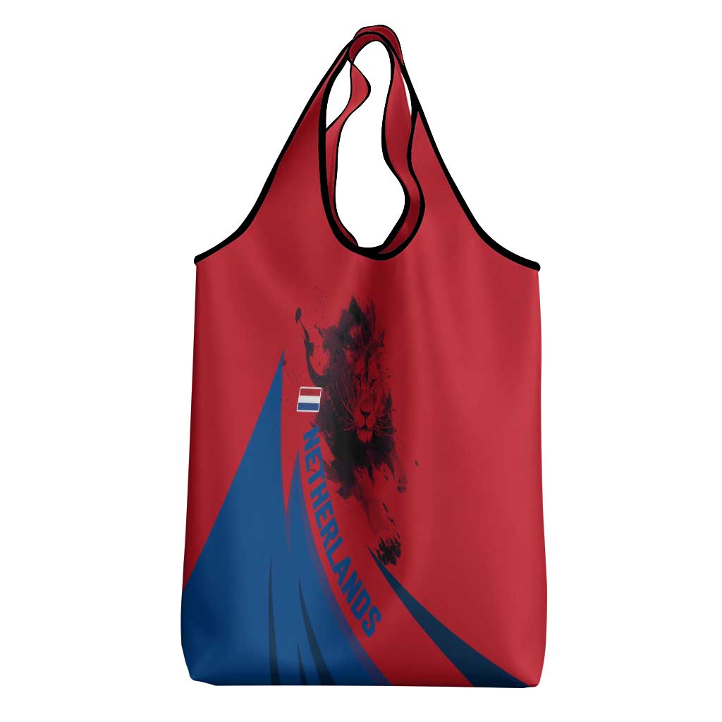 Netherlands Grocery Bag with Lion Graphic and Dutch Flag in Red and Blue Design - Wonder Print Shop