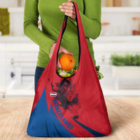 Netherlands Grocery Bag with Lion Graphic and Dutch Flag in Red and Blue Design - Wonder Print Shop